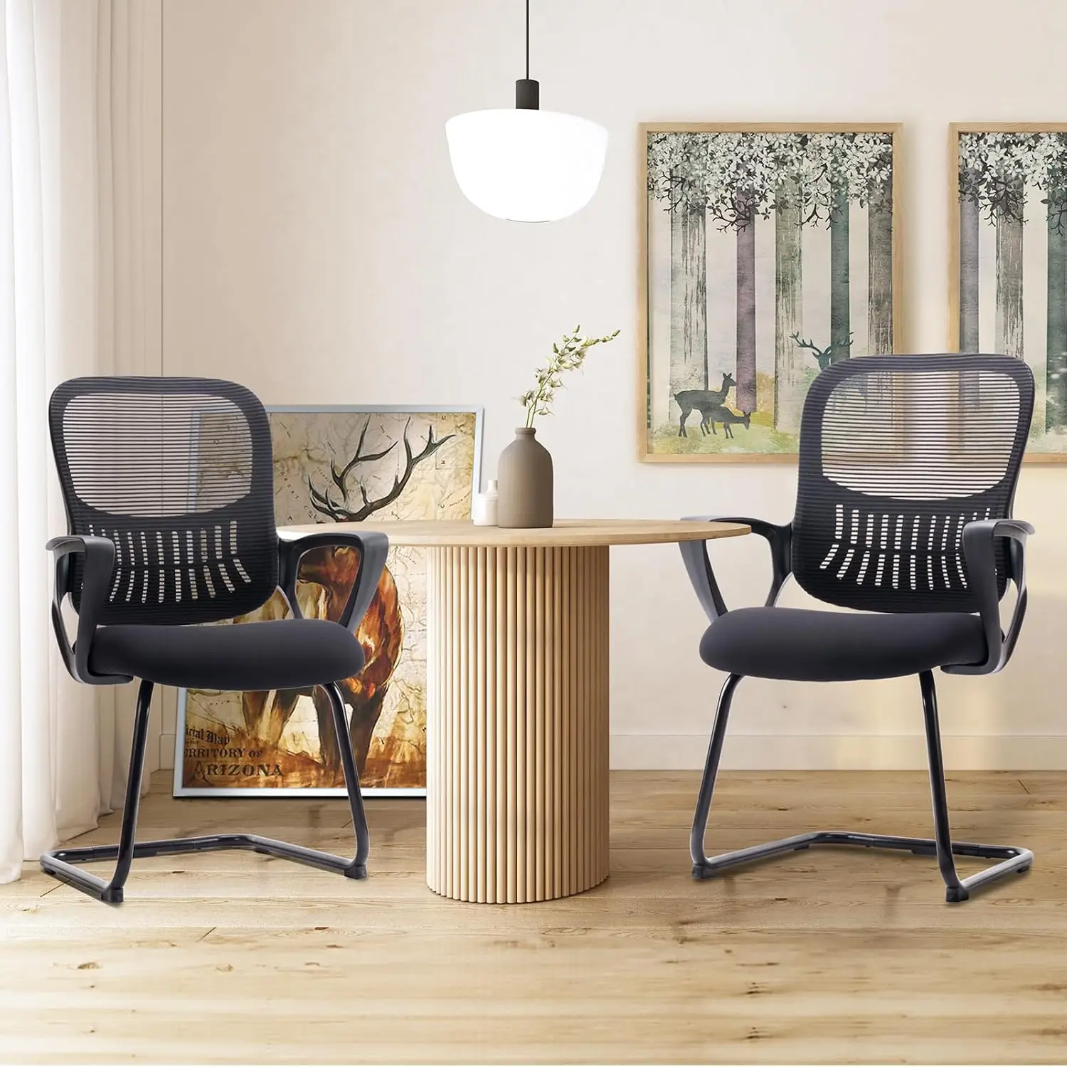 Waiting Room Chairs, Desk Chair No Wheels, Mesh Back | Stationary Guest Side Set of 4, Lumbar Support, Reception Conference Room