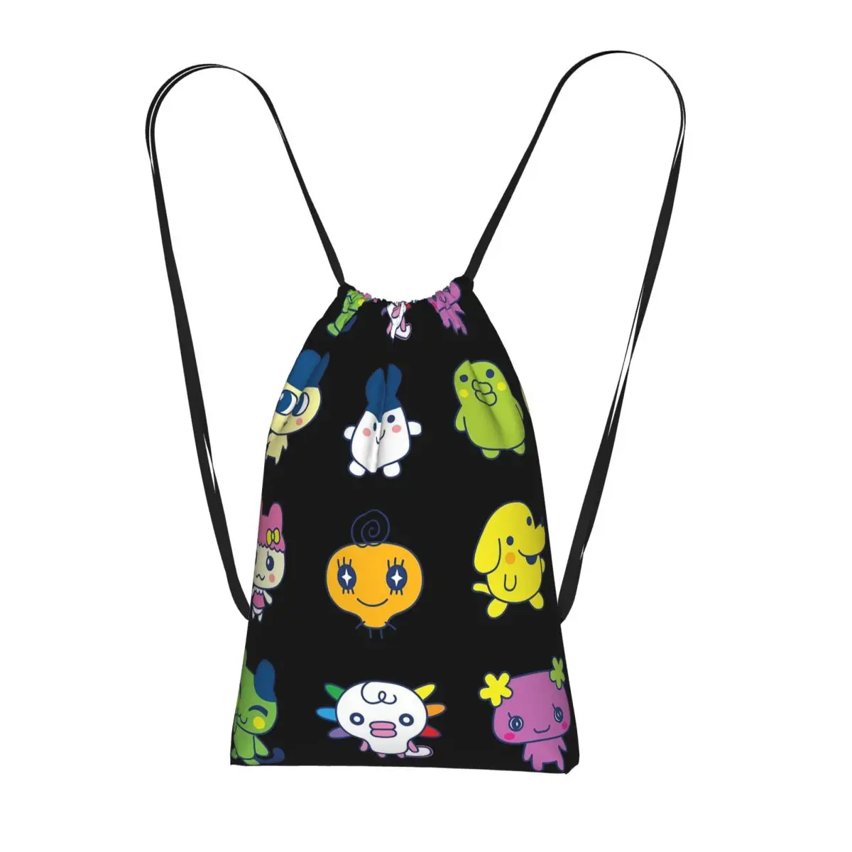 Tamagotchi Set Large Drawstring Backpack Sports Gym Bag Portable Travel Drawstring Bag for Men Women