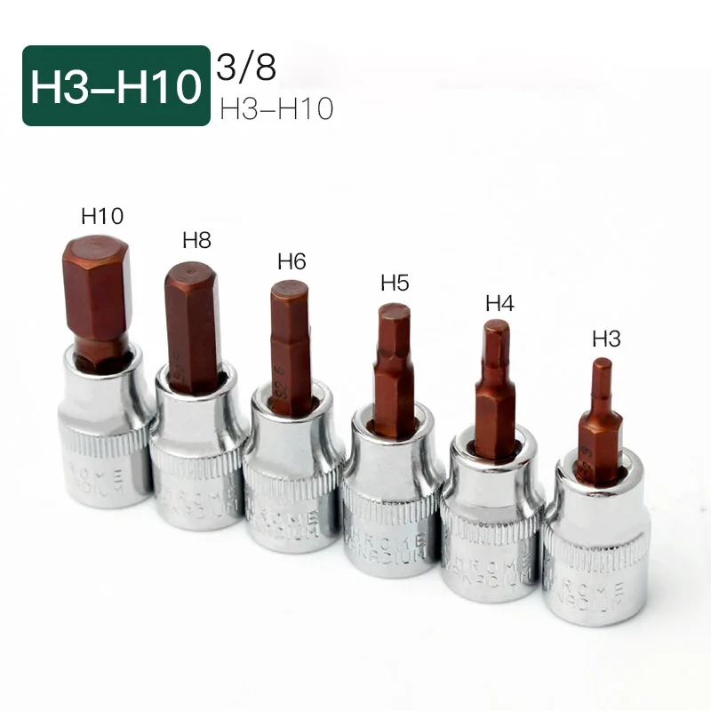 6pcs 3/8 Inch Drive Hex Bit Sockets Set H3 H4 H5 H6 H8 H10 Metric Screwdriver Bit Sockets Hand Tools Socket Joint Hexagonal