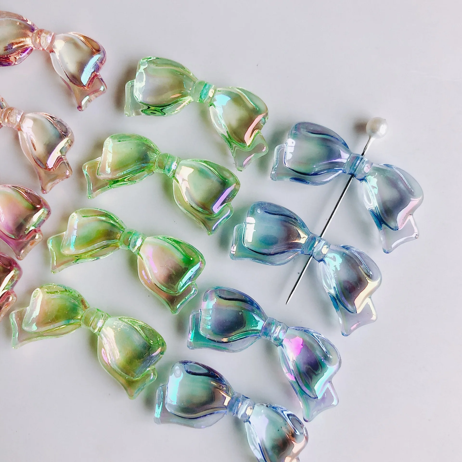 DIY Jewelry Findings Transaprent Ribbon Knot Bow Acrylic Plastic Beads Fit Necklace Earring Ornament Accessory 100pcs 29*12*4mm