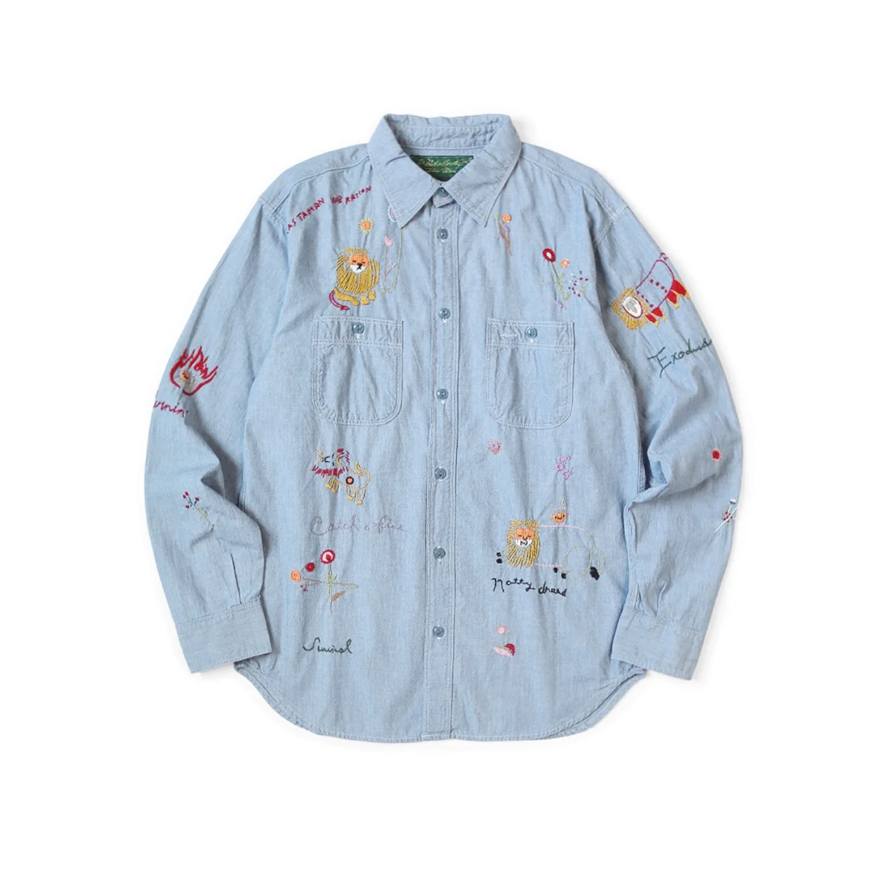 

25AW KAPITAL Hirata and Hongri Casual Lion Flower Ten Thousand Needle Embroidery Lapel Cotton Long Lining Shirt for Men