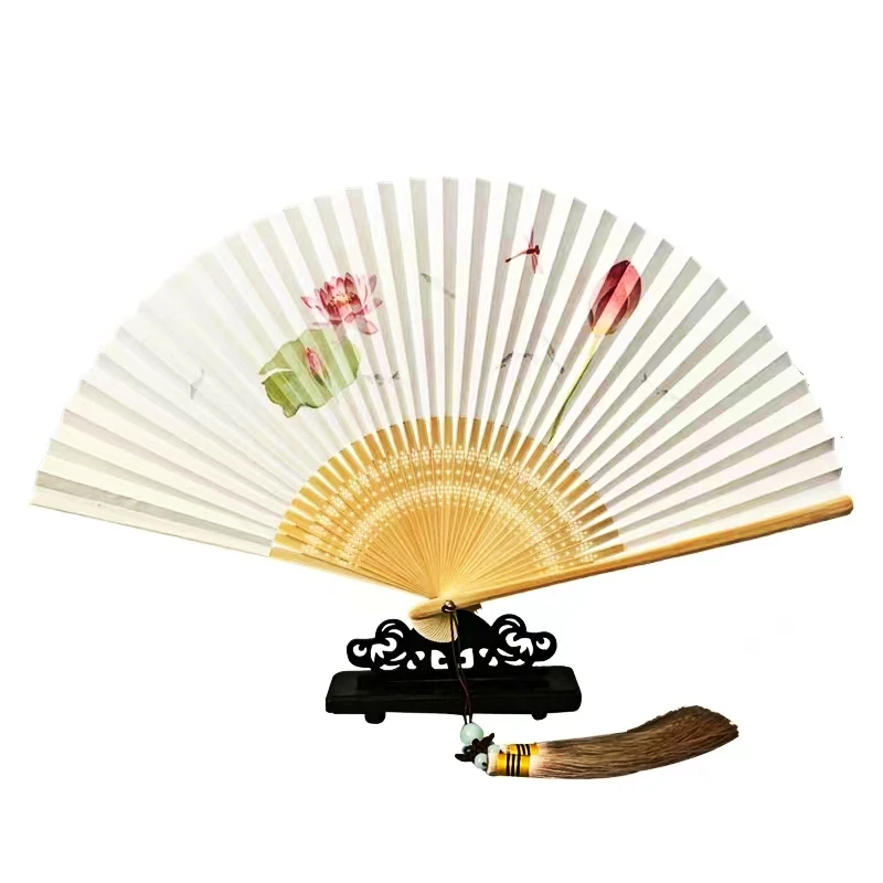 

Chinese Classical Folding Fan Vintage Ink Painting Fragrant Paper Hand Painted Ventilador Hanfu Cheongsam Decorative Hand Fan