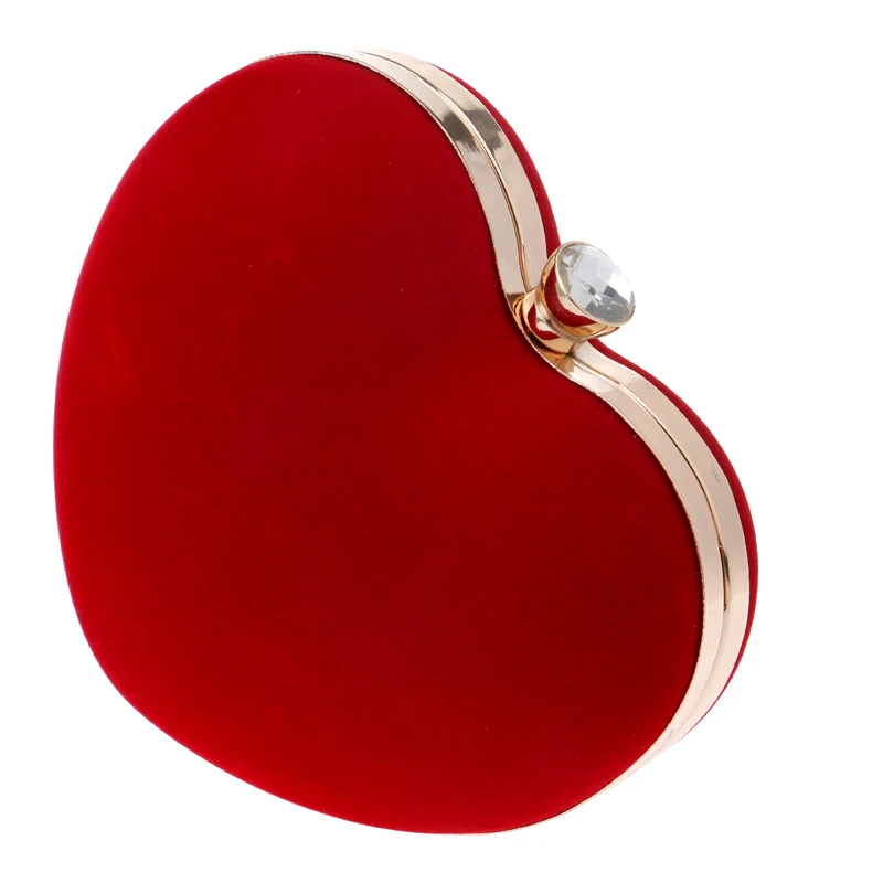 Velvet acrylic diamonds heart shaped red/black evening bags mini purse clutch with chain shoulder evening bag for wedding