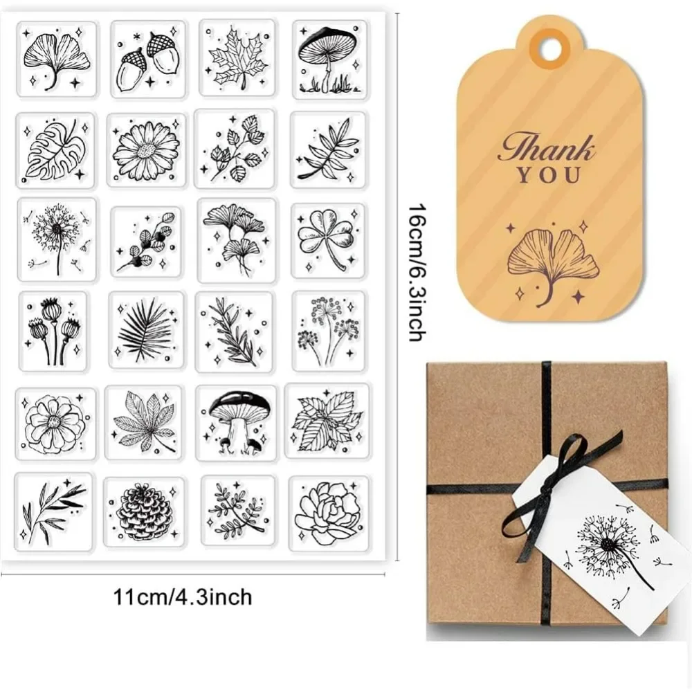 Flowers Leaves Clear Stamps for Card Making Decoration Scrapbooking, Plant Silicone Rubber Stamp for Greeting Cards Photo