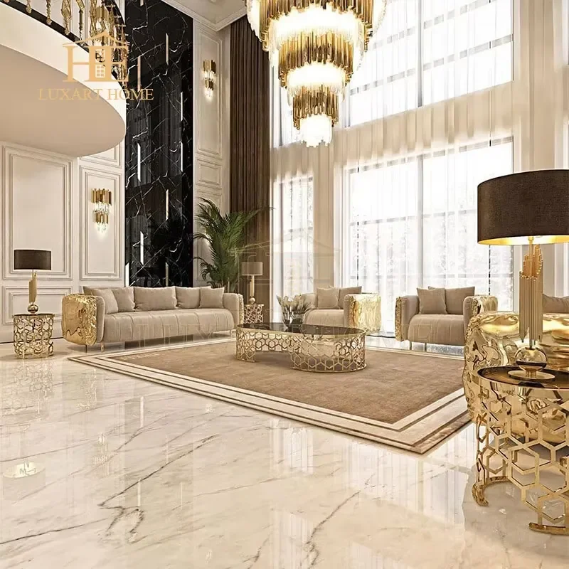 Boca Classic Villa High Quality Couch Sofa Set Furniture Gold Italian Brass Frame Napa Leather Sofa