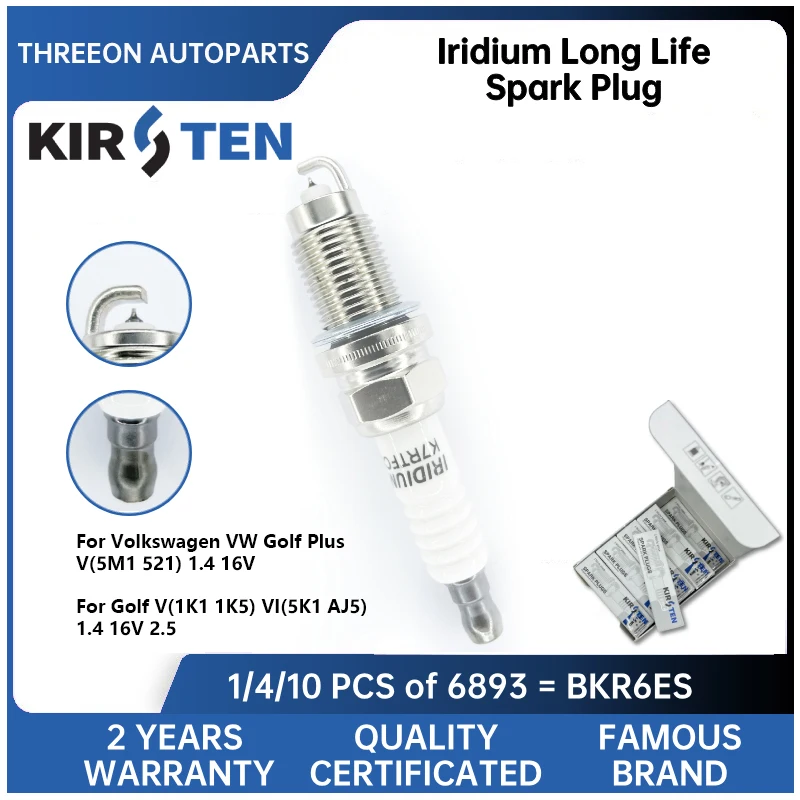 

KIRSTEN Iridium Spark Plug for Volkswagen Golf Plus V(5M1 521) 1.4 16V Golf V(1K1 1K5) VI(5K1 AJ5) 1.4 16V 2.5 FR7HC+ KSP6893