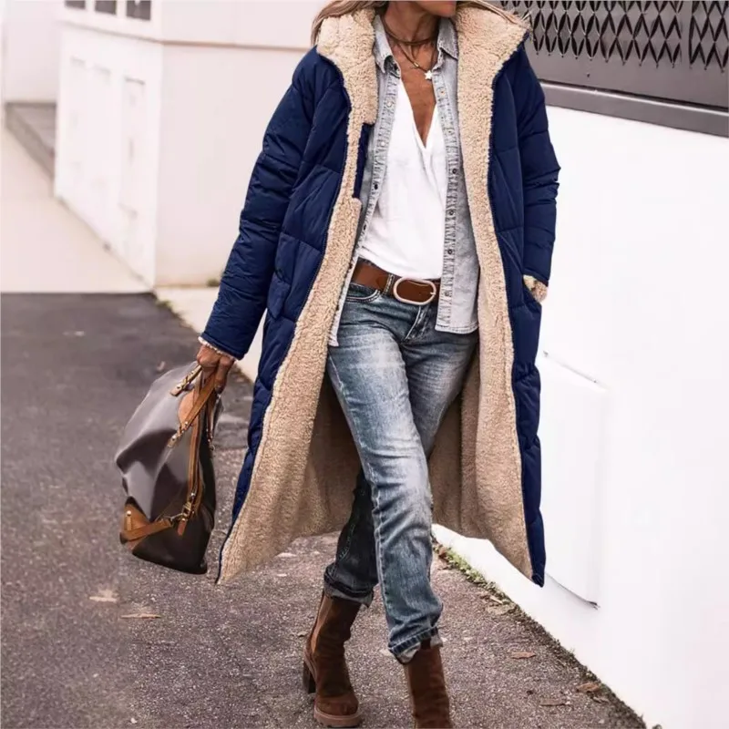 

Street Women Hooded Quilted Jacket 2025 Winter Solid color Long Sleeve Thick Coat Warm Fashion Long Outerwear Casual Puffer Coat