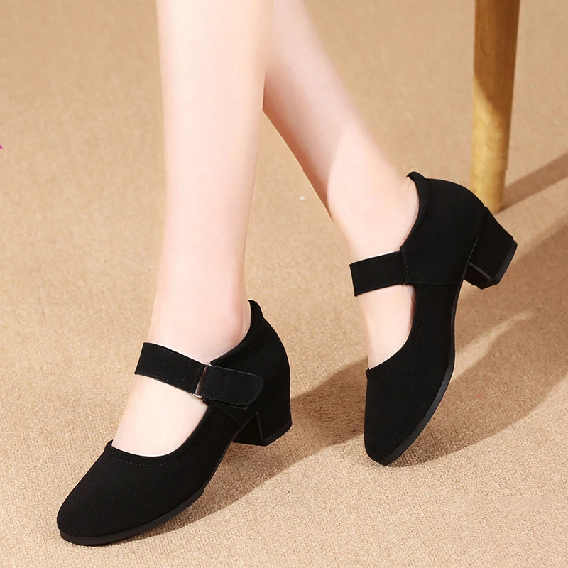 Women Modern Dancing Heels for Ballroom Salsa Tango Flamenco Latin Dancing Shoes Women Square Heels Outdoor Soles Black