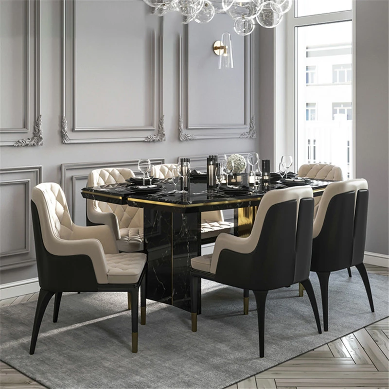 

modern Dining Chairs Nordic Luxury Dining Table Chair Combination Small Apartment Stainless Steel Rectangular Dinning Chair