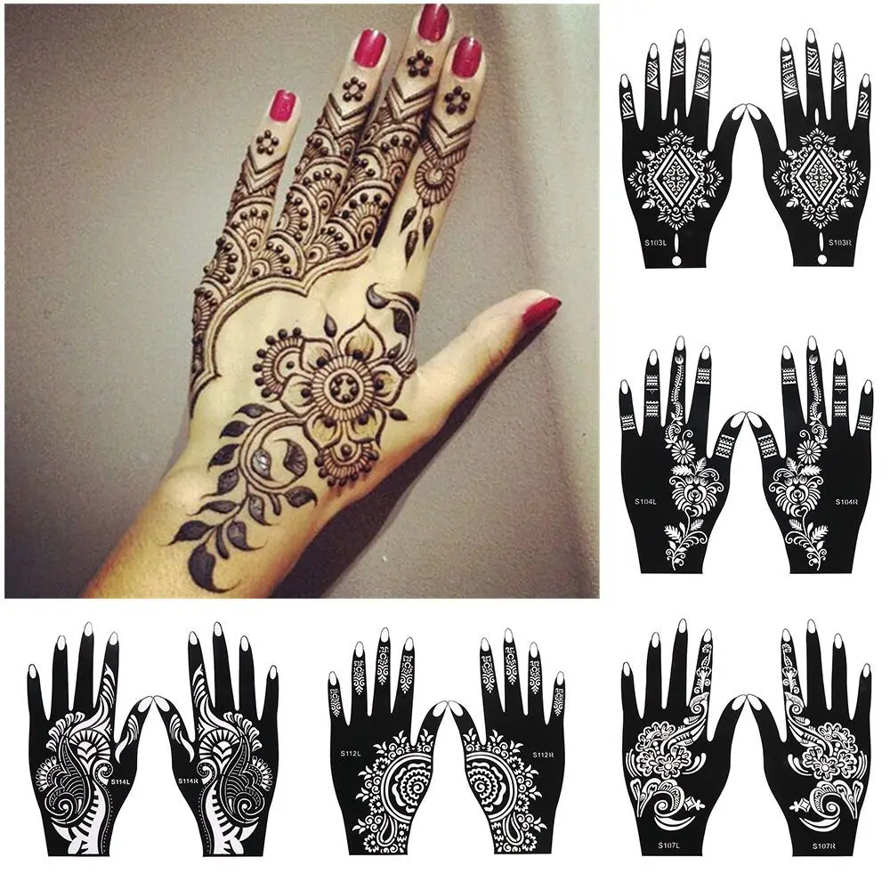 Profession elle Hochzeit Werkzeug Hand Fuß temporäre Tattoo Henna Schablone Körper Kunst Aufkleber Tattoo Schablone Vorlage