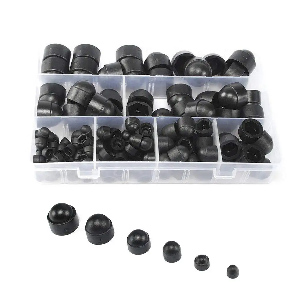 145pcs Plastic Dome Bolt Nut Protection Caps Cover Hex Hexagon Screws M4 M5 M6 M8 M10 M12 Black and White