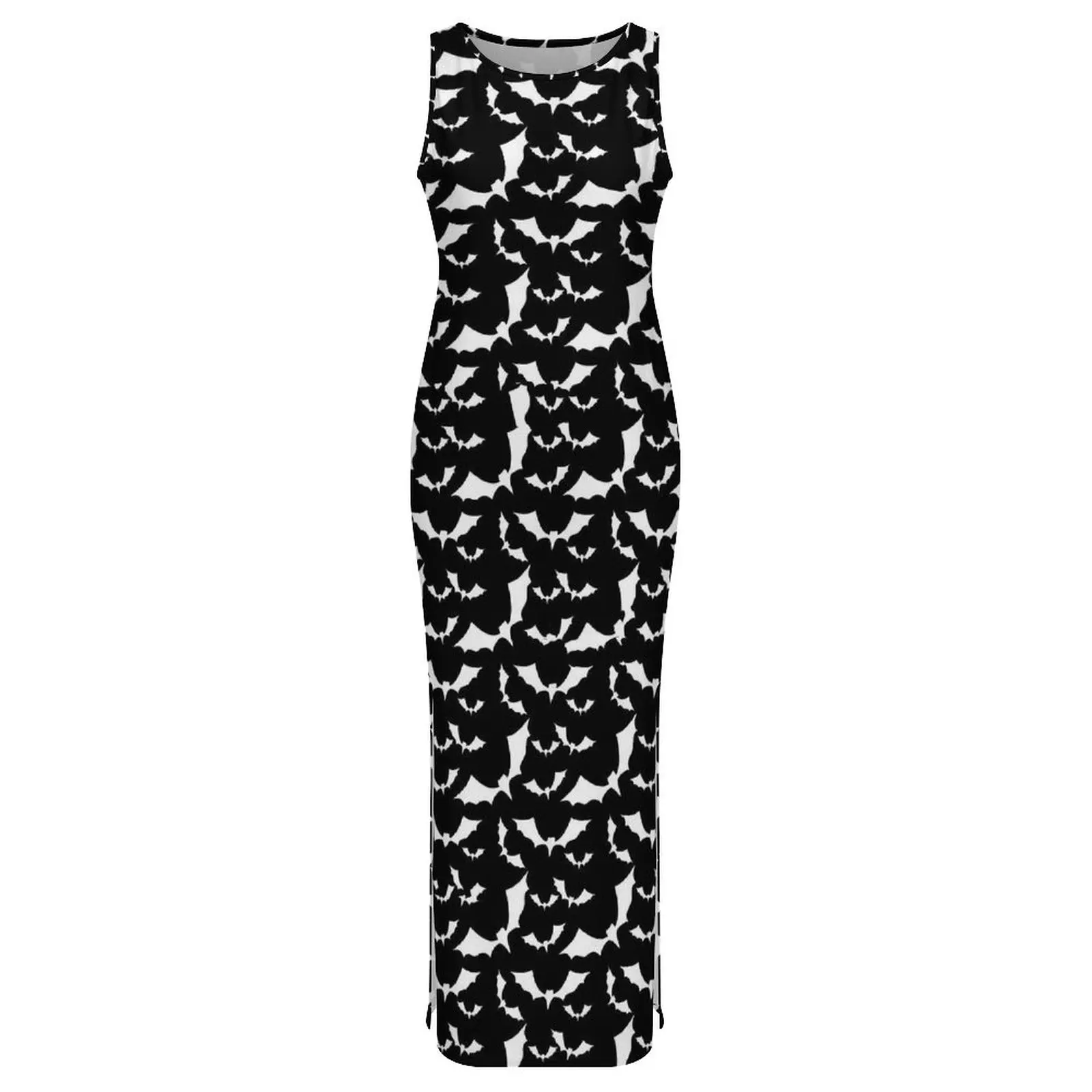 Black Bat Bodycon Dress Summer White Animal Elegant Maxi Dresses Women Sleeveless Pattern Street Wear Dress Big Size