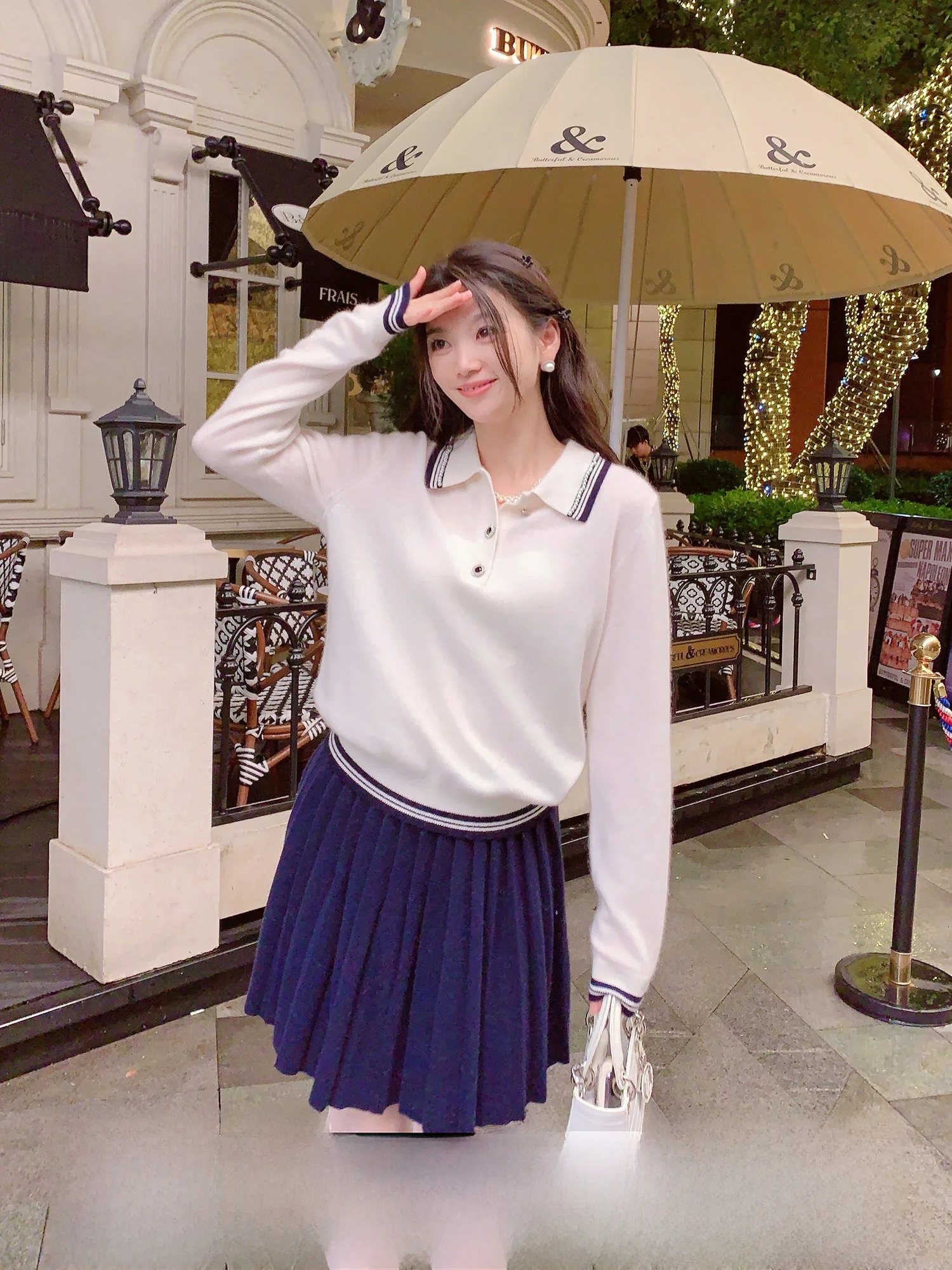 

Комплект MissLuxury Wior College 2025: осенний свитер и брюки с высокой талией, молодежный синий, в стиле преппи, женский трикотаж