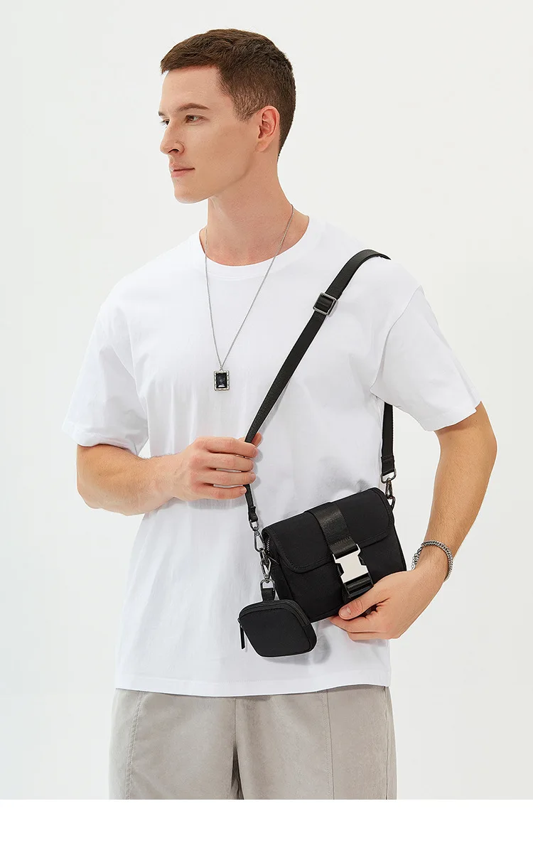 Bolsa masculina crossbody, estilo moda de trabalho, bolsa de ombro pequena leve, moda de rua, mochila jovem, 2024