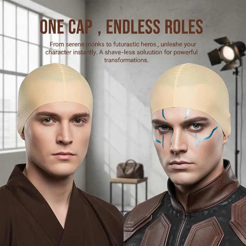 Funny Realistic Latex Fake Bald Head Wig Cap Breathable Unisex Mask for Kids Adults Masquerade Fancy Party