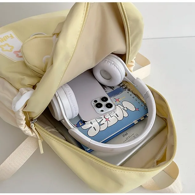 New in Cute Nylon Backpack for Women Large Capacity Summer Student Bag Round Pouch Multi-Pocket Lightweight School Travel