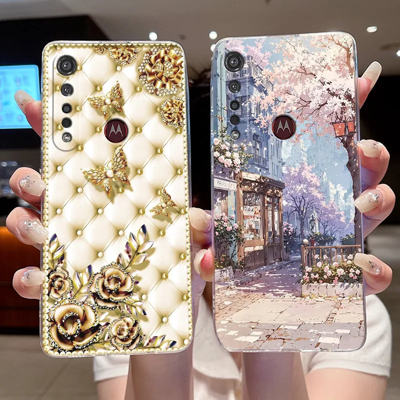 Para Motorola Moto G8 Plus, carcasa transparente de silicona suave TPU, carcasa pintada con luz solar brillante, cubierta antiarañazos para Moto G8 Plus