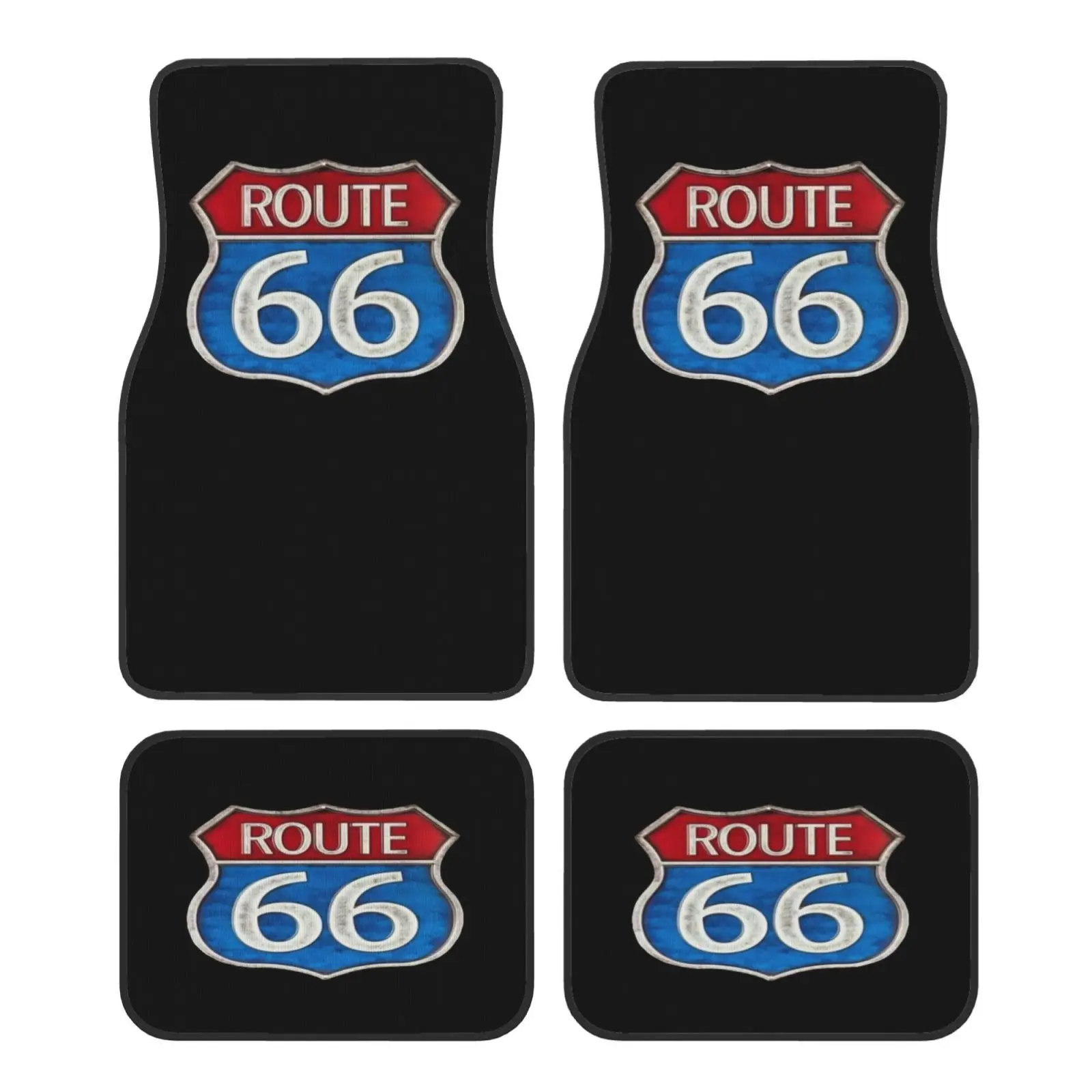 4pcs Route 66 Printed Car Floor Mats - High-Density Polyester, Wear-Resistant & Easy To Clean, Fit For All Vehicles, All-Season