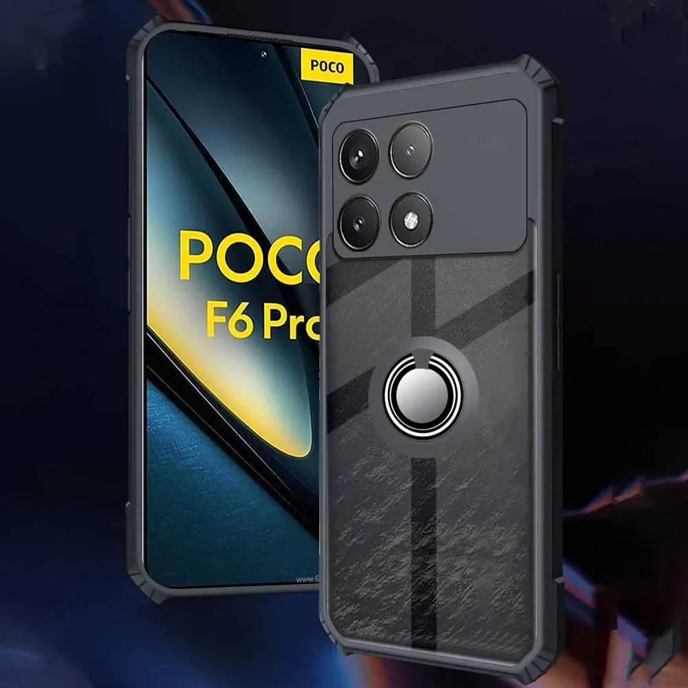 Acrylic TPU Frame Cover For Xiaomi Poco F6 Pro F6Pro F 6 6F PocoF6 5G PocoF6Pro Case Holder Ring Shockproof Armor Fundas 6.67in