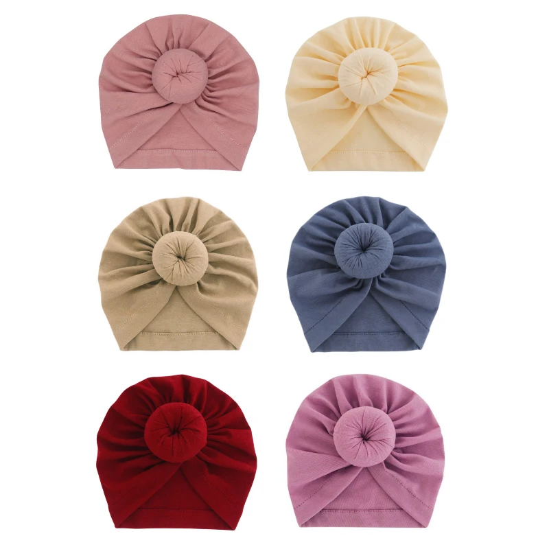 Solid Cotton Donuts Baby Boy Girls Cap Hat 0-2T Sweet Newborn Skullies Beanies Soft Turban India Topknot Headwraps Accessories