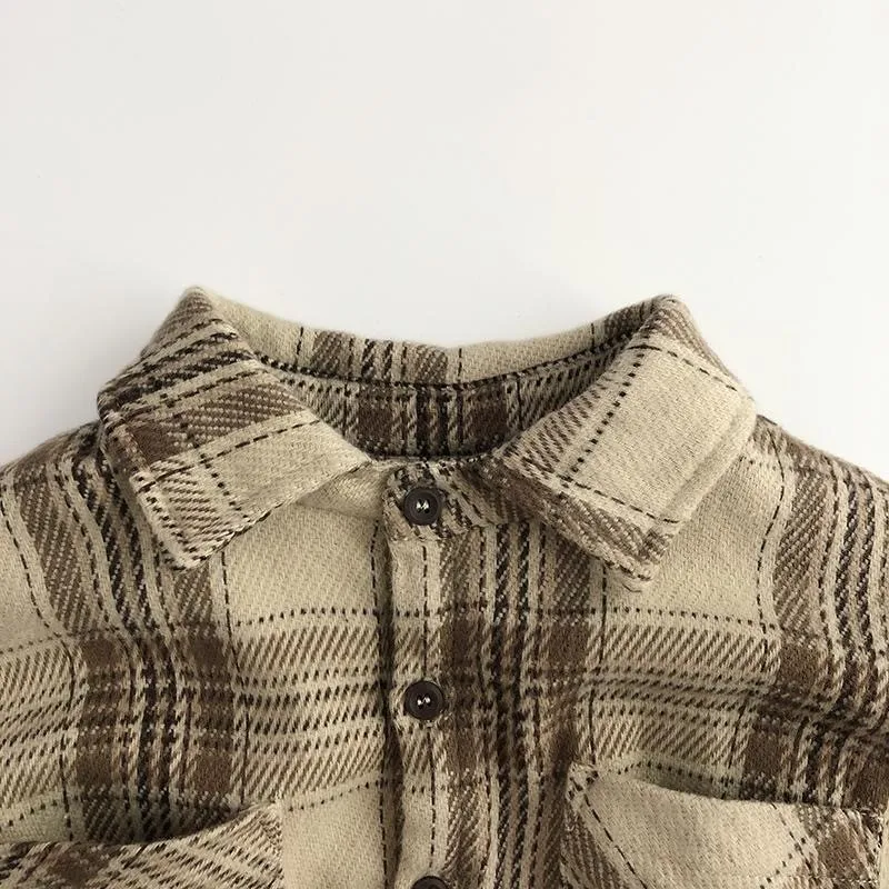 Baby Boy Girl Plaid Cotton Shirt Fleece Inside Infant Toddler Kid Casual Warm Shirt Outwear Long Sleeve Winter Baby Clothes 1-7Y