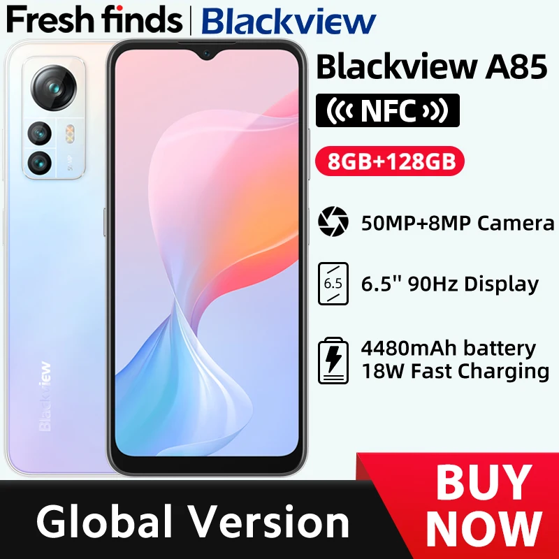 Blackview-Première Mondiale A85, Version Globale, 8 Go 128 Go, Écran 6.5 HD + 90Hz, Caméra 50MP, Batterie 4480 mAh, NDavid