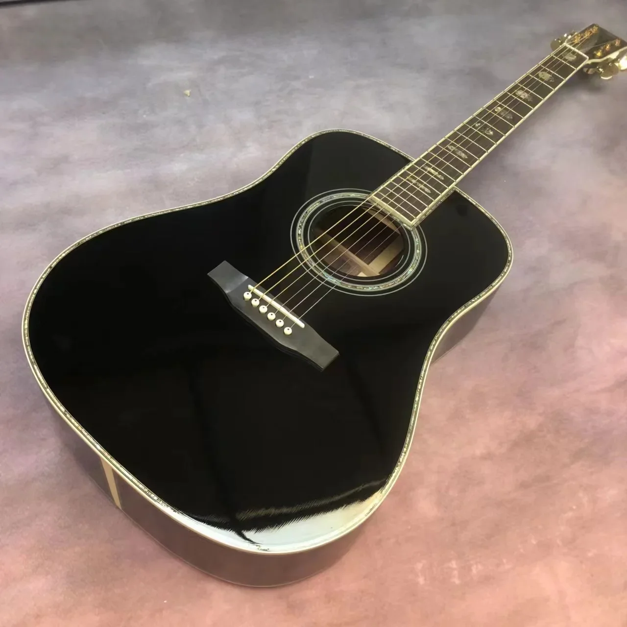 

2023 41 "D45 Mold BK Color Solid Wood Toss Face Whole Abalone Black Finger Acoustic Guitar