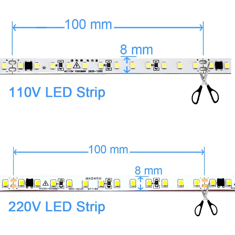 110V 220V LED Strip 2835 120LEDs/m Home Lamp Strip Red Ice Blue Green Yellow Pink 120V 230V Flexible Cuttable 20M Soft Light Bar