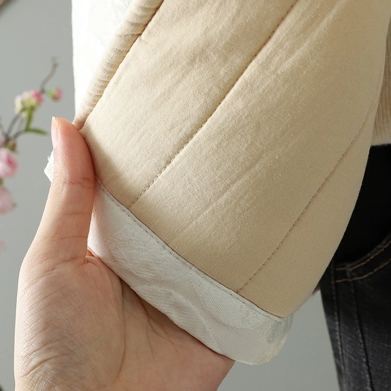 여성용 가벼운 겨울 면 자켓 패셔너블 다용도 추상 패턴 자수 따뜻한 코트 스탠드 칼라 버튼