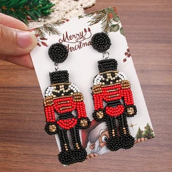 WELBACK Beaded Christmas Nutcracker Earrings for Women Handmade String of Beads Drop Earrings Themed Event Wear Christmas Gift