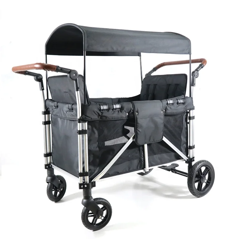 

Baby Kid Wagon Folding Stroller With Canopy Children Bench 4 Seats Heavy Duty Wagon