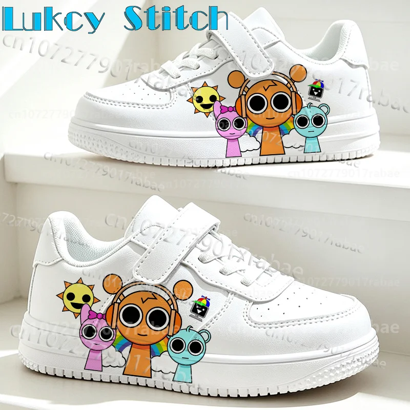 S-Sprunkis Children's Anti Slip Casual Footwear Cute Cartoon Alien Pattern Breathable White Sneakers for Toddler Kids Boys Girls