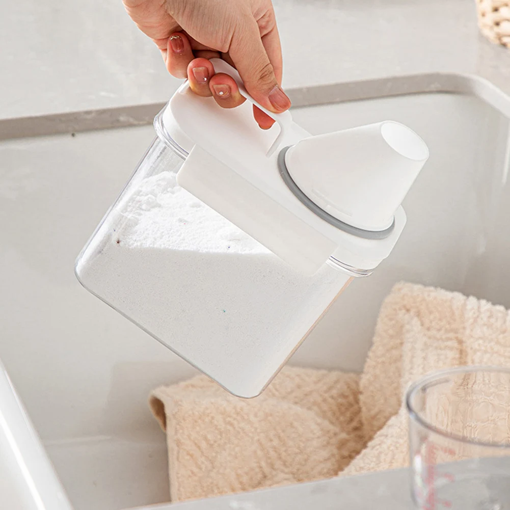 Laundry Powder Detergent Dispenser Airtight Multi-Use Food Rice Grains Storage Container Pour Spout Measuring Cup Detergent Box