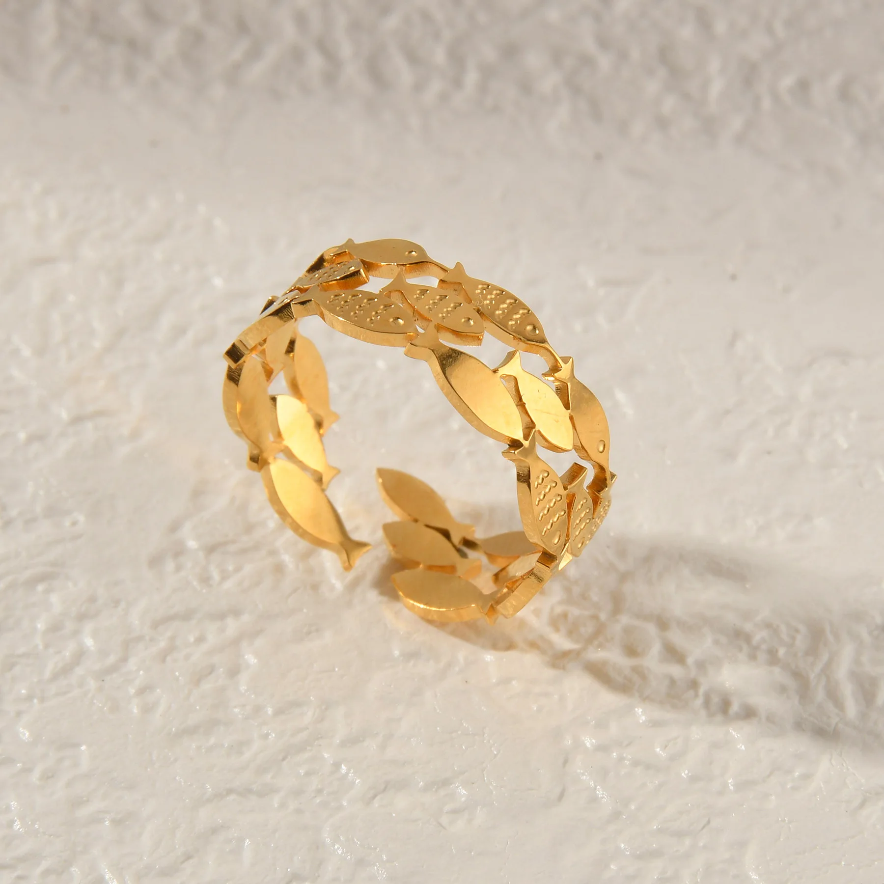 18K Gold Color Stainless Steel Smooth Fish Octopus Ring For Women Trendy Personal Wedding Couple Metal Open Rings Jeweliry Gifts