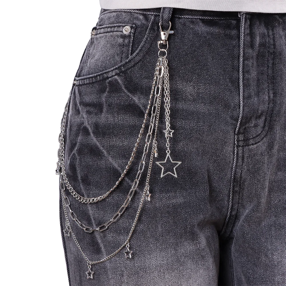Punk Metal Five-pointed Star Geometric Bag Chain Hip Hop Hipster Cool Hundred Pair Pants Chain For Men and Women