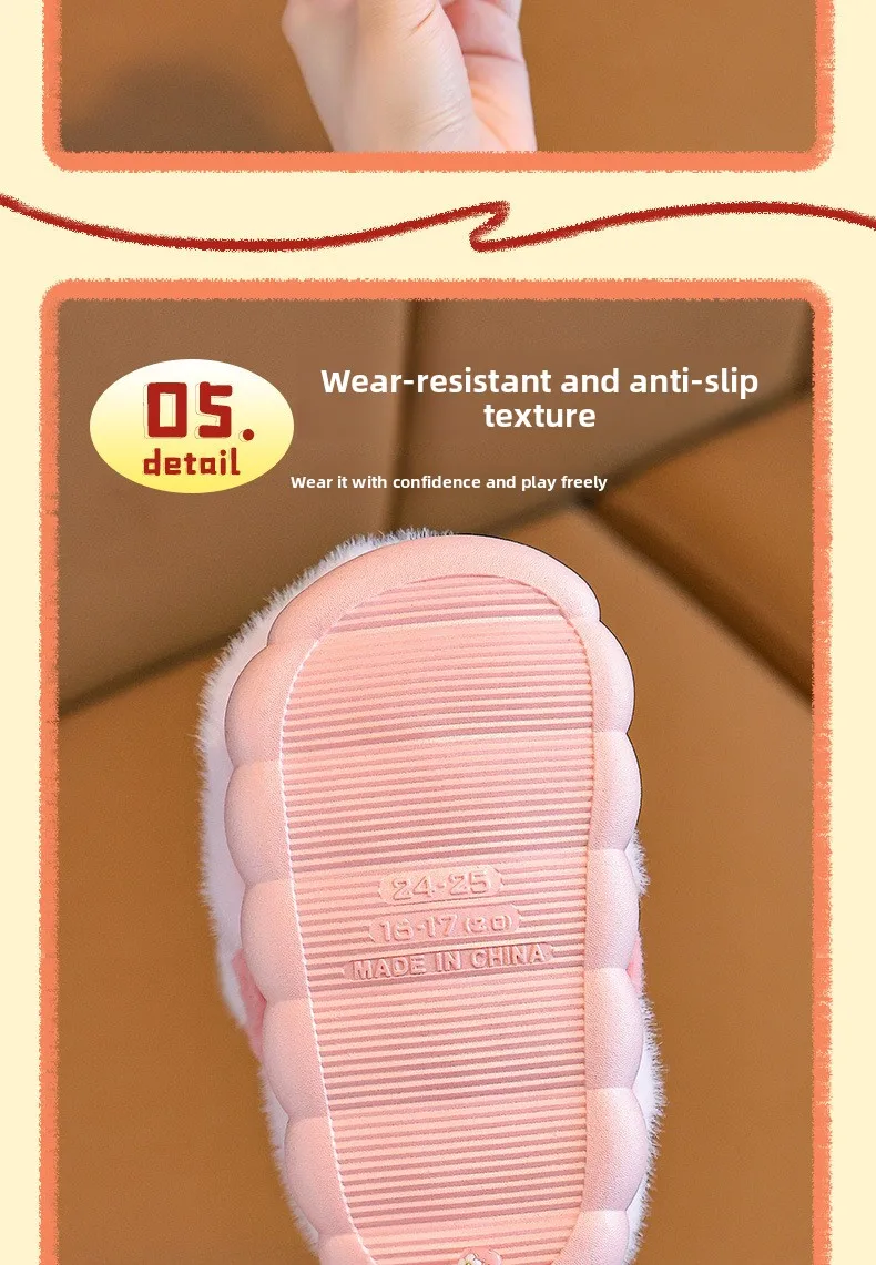 Winter-Kinder-Baumwollschuhe 2026 Neue Niedliche Tier-Plüsch-Hausschuhe für Mädchen, Kunstfell Rutschfeste Flache Hausschuhe für Jungen – Detail 11