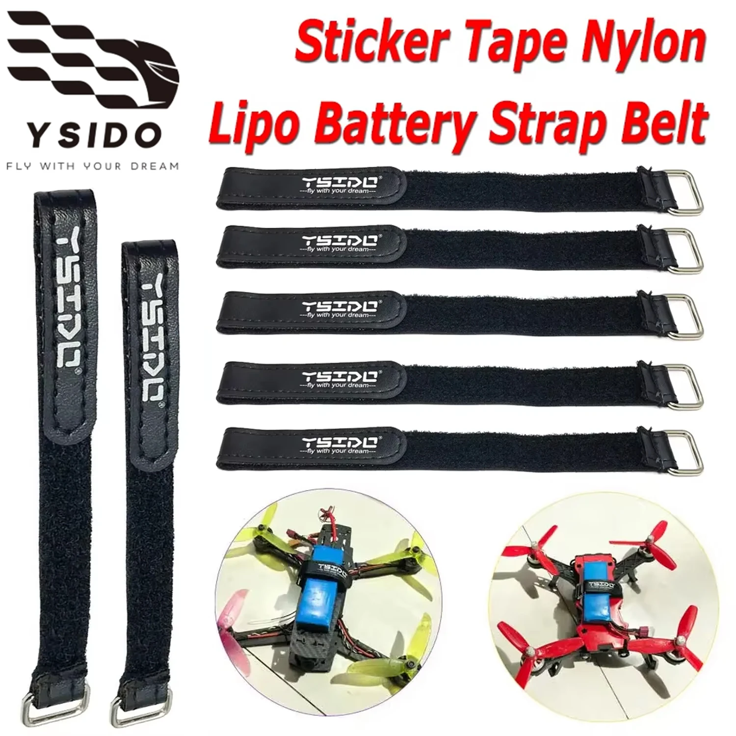 YSIDO 5pcs Sticker Tape Nylon Lipo Battery Strap Belt Reusable Cable 10X150mm 15X200mm 20x250mm 20x300mm for FPV RC Battery DIY