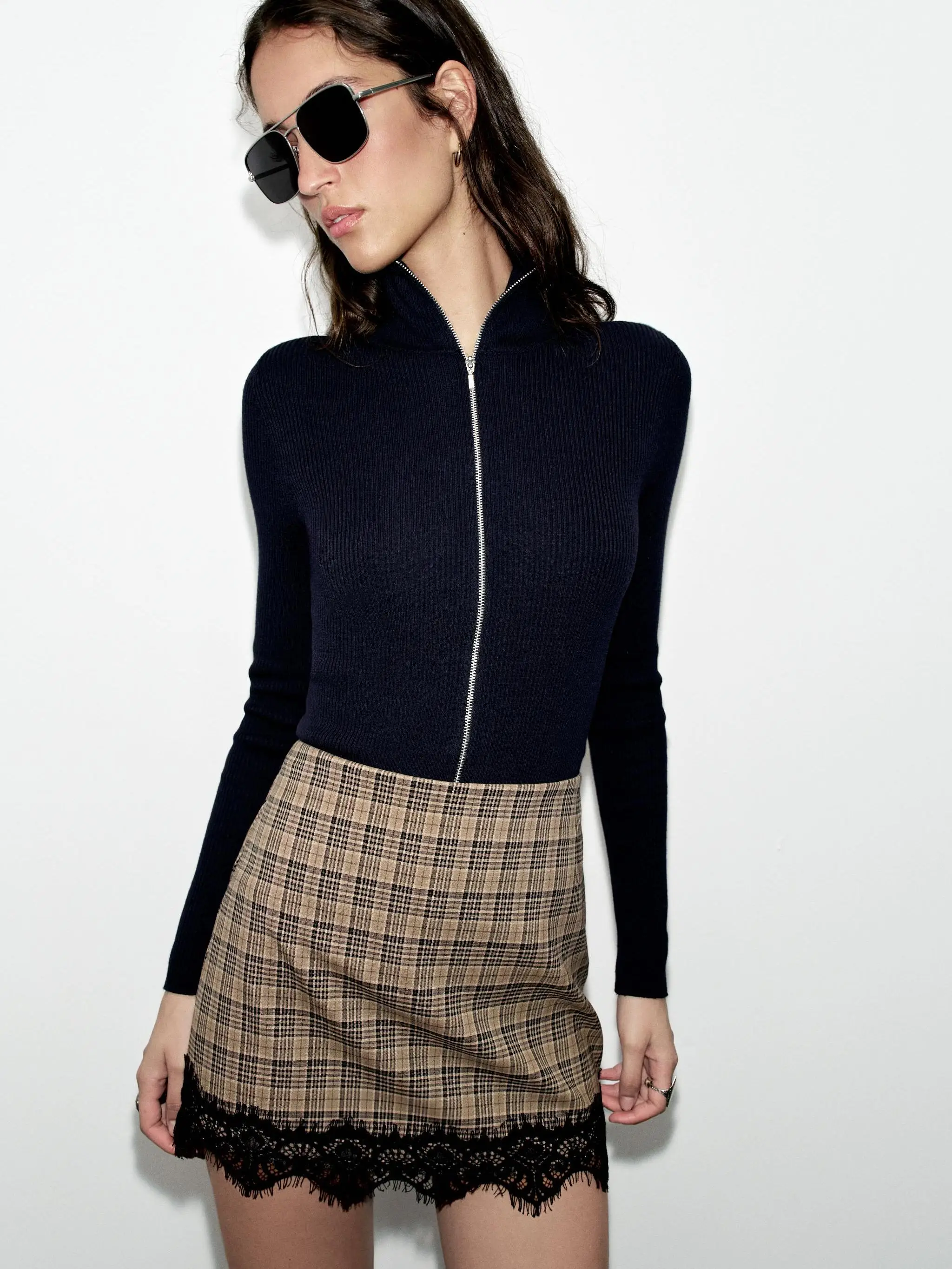Elegant Lace Trimmed Plaid Skirt Pants New Autumn Collection with Inner  Short Dress for Evening Party 18-25 Years Old