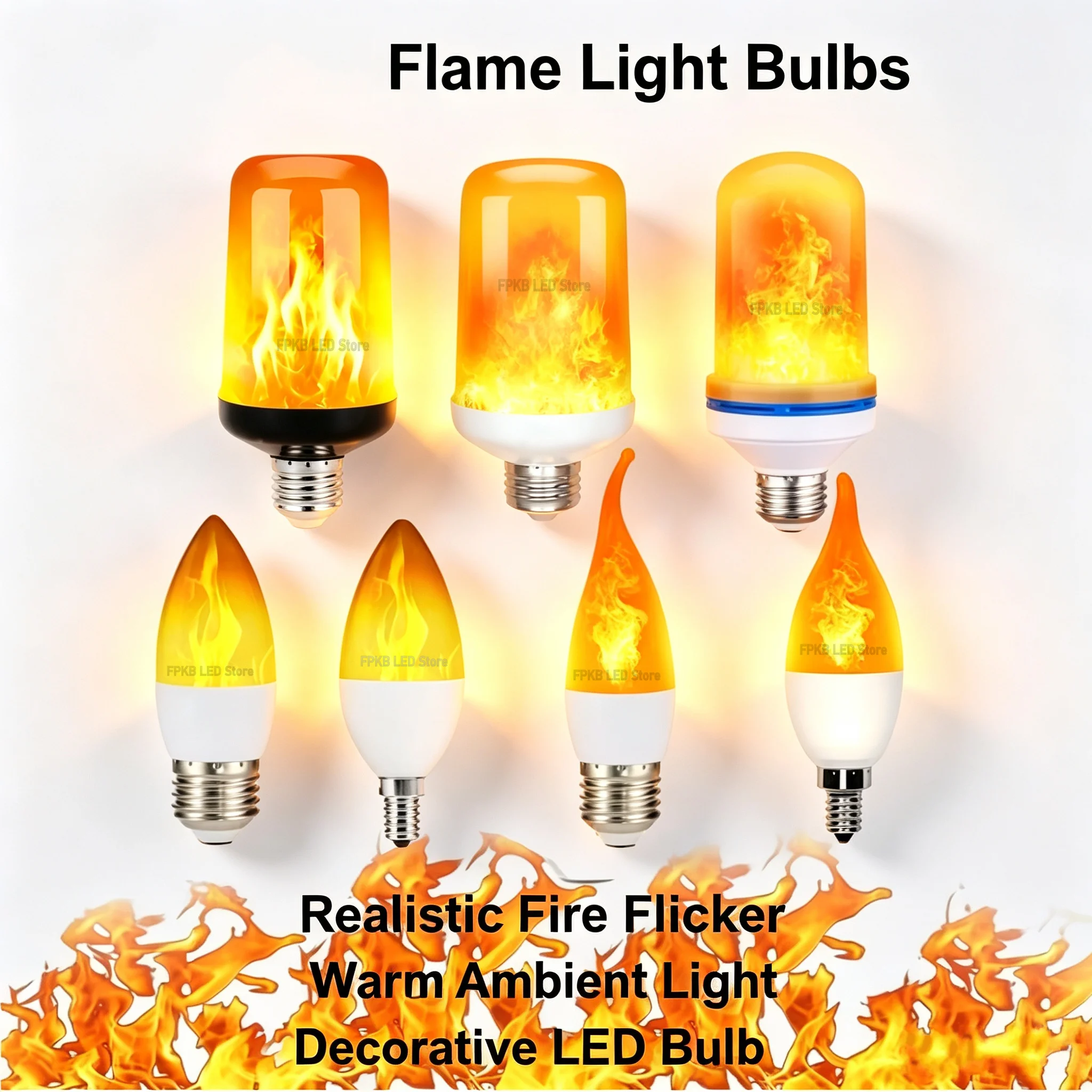LED Flame Light Bulb 4 Modes E14 E27 Party LED Flame Effect Light Simulation Fire Lights Bulb KTV Festival Garden Decor Lighting