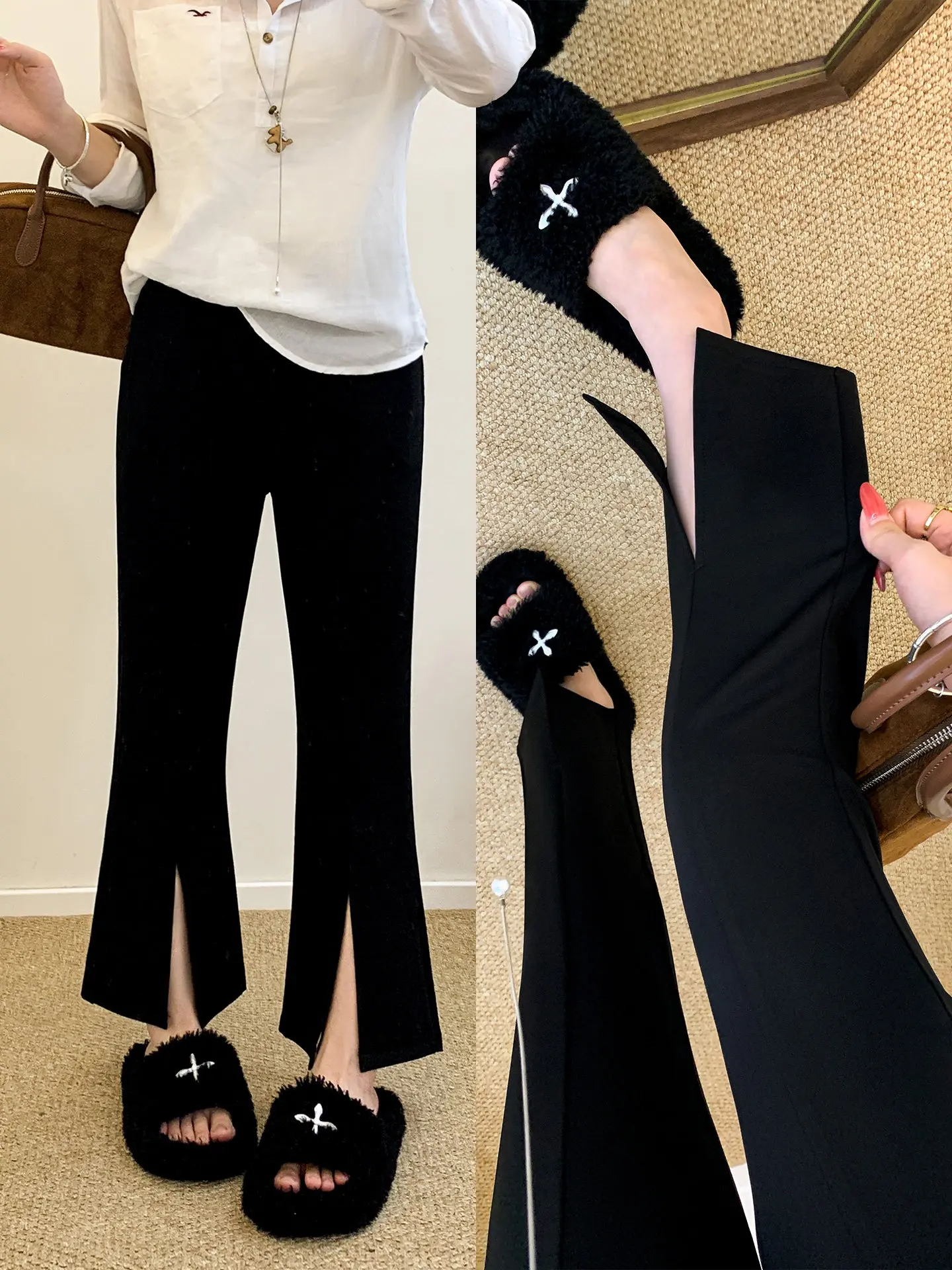 Black High Waist Flared Pants Women's Summer New Large Size Elastic Nine Points Small Size Flared Suit Pants Korean Style