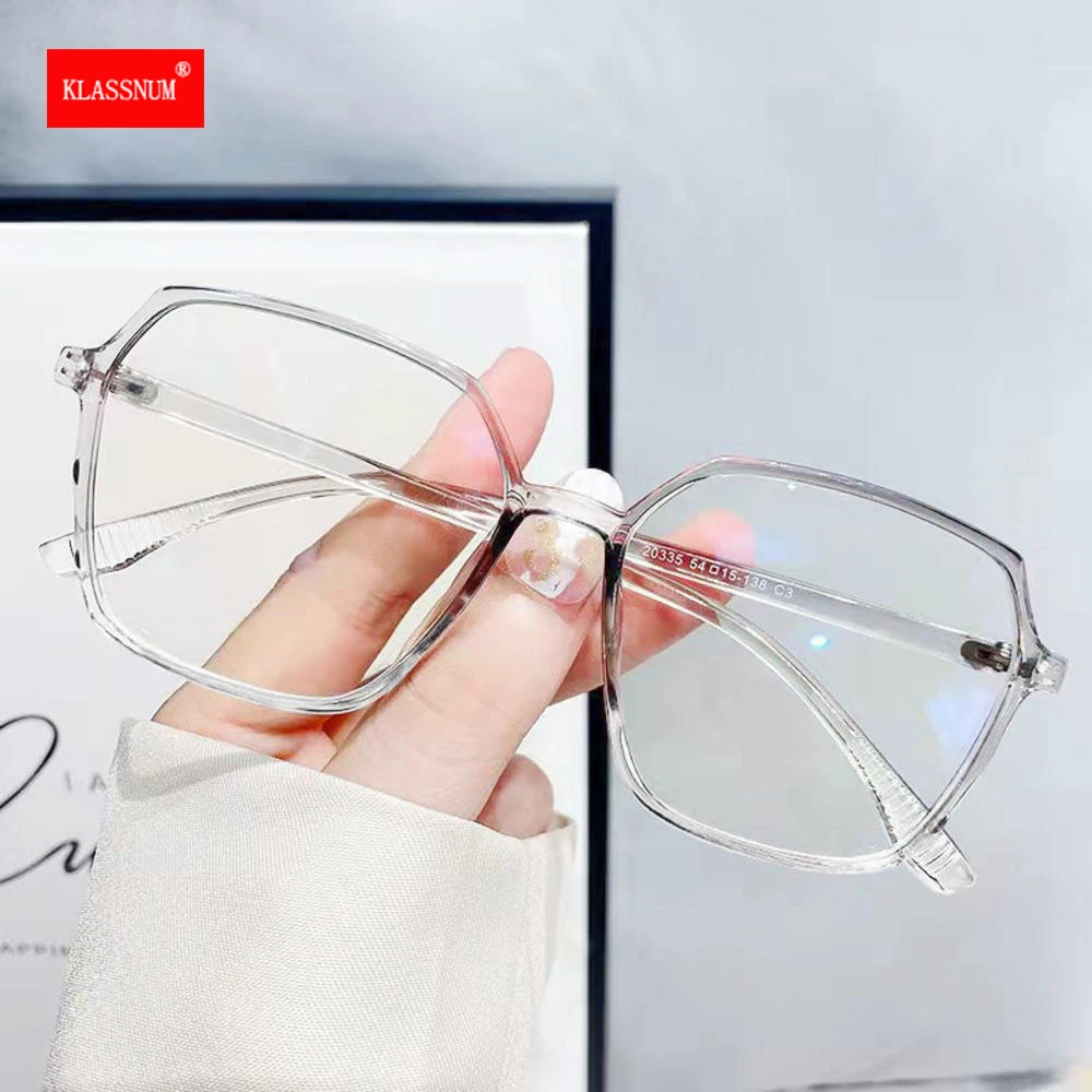 Transparent Anti Blue Light Glasses Large Frame Square Women Eyewear Zero Lens Optical Eyewear Frame Computer Glasses 2022 Trend