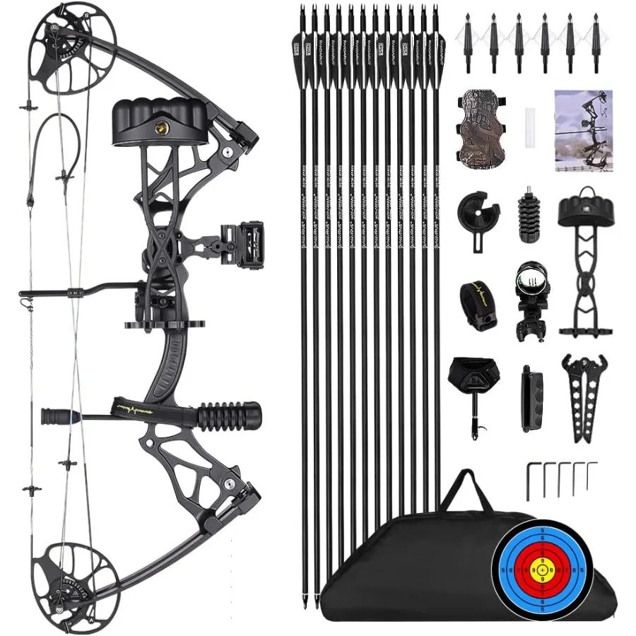 

Compound Bow Package for Adults and Teens 0-70 Lbs Draw Weight 23.5"-31" Draw Length Limbs Made in USA Lightweight Design Arche