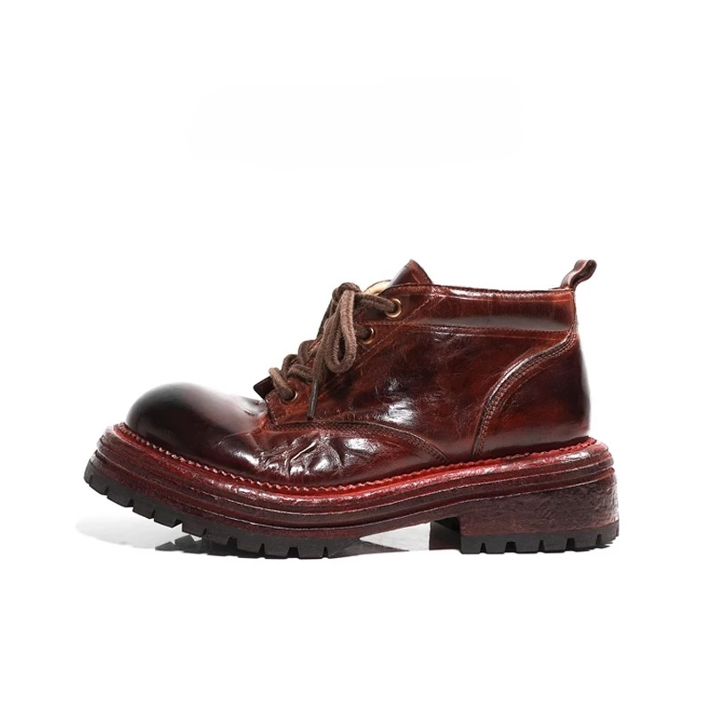 

Handmade Genuine Leather High Top Boots Men's Shoes Casual Lace Up Thick Sole Fashion Riding Chelsea Ankle Boots Male