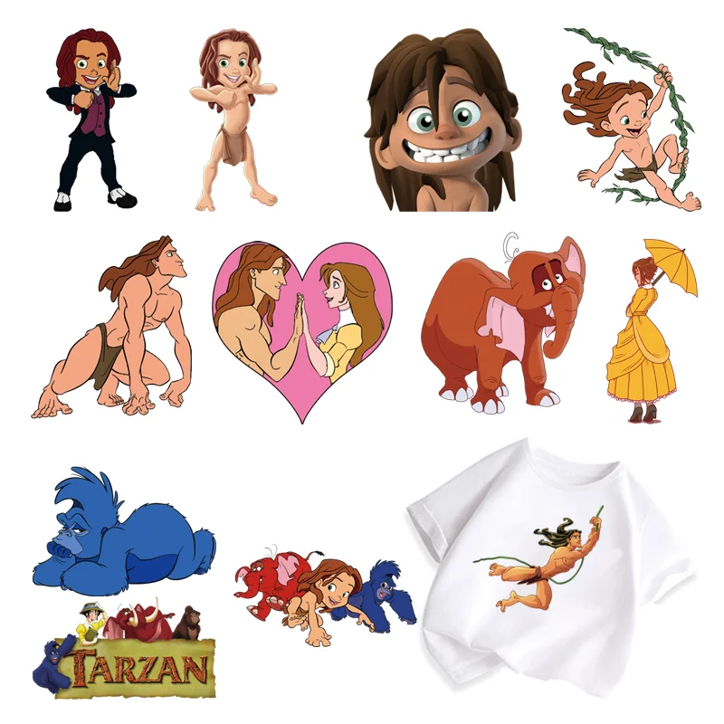 Disney cartoon Tarzan vinyl stickers DIY patches for children iron on transfer self-adhesive Sewing Decoration