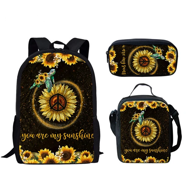 Hewan gajah anjing Sunflowers 3 pcs/Set ransel 3D cetak tas sekolah siswa Anime Laptop Daypack tas makan siang kotak pensil