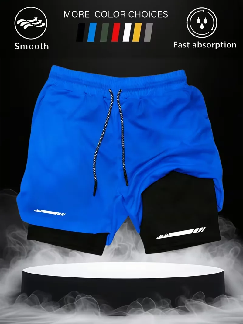Men's fashionable sports shorts quick drying 2-in-1 multifunctional fitness pants suitable for casual fashion outdoor gym summer