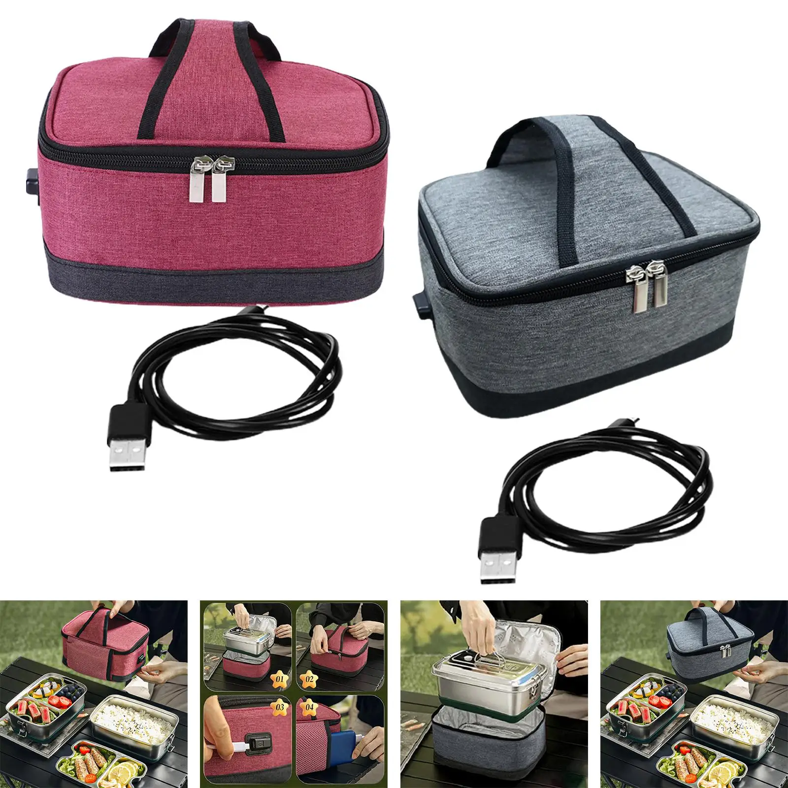 

USB Food Warmer Packet Meals Reheating with Zipper for Car Cooking Travel