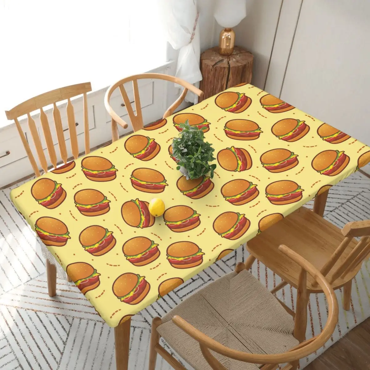 Burger Pattern Custom Rectangular Tablecloth Waterproof Table Cover for Festival Party Decorations Table Cloth