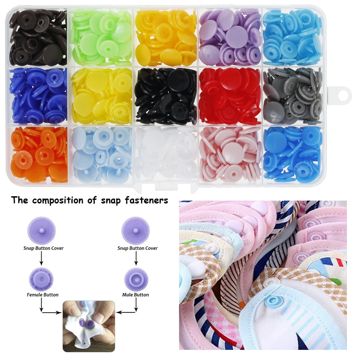 Snap Button Kit Plastic Snap Set T5 Clothing Snap Fastener Tool Multicolor Professional Resin Press Stud Cloth Tool Kit Round