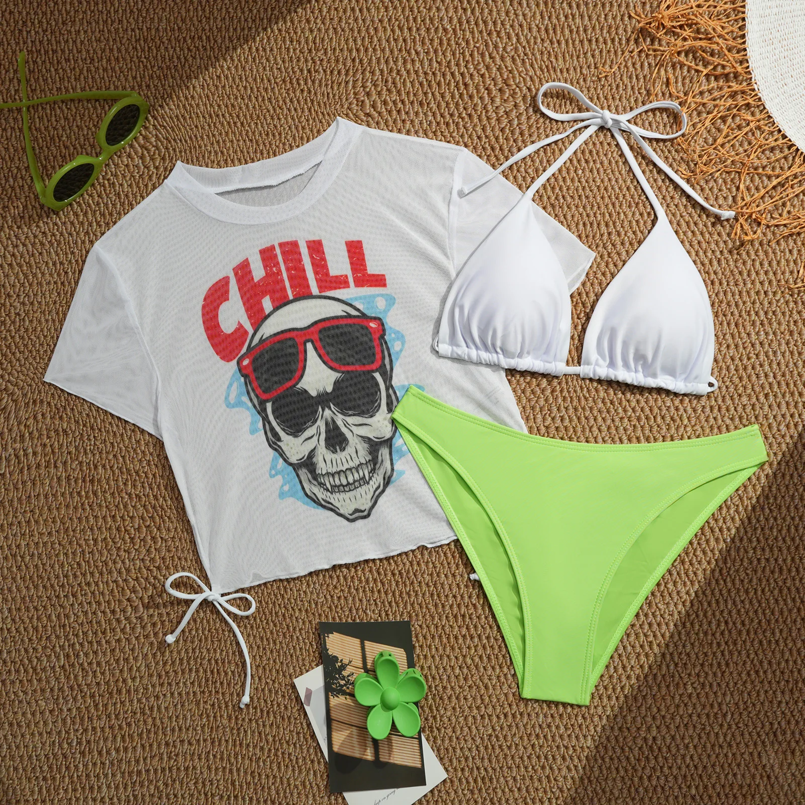 صيف 2025 المرأة مثير الرسن 3 قطعة ملابس السباحة الدانتيل متابعة طقم بيكيني صغير مع المحاصيل الأعلى التستر ملابس السباحة ثوب السباحة #4